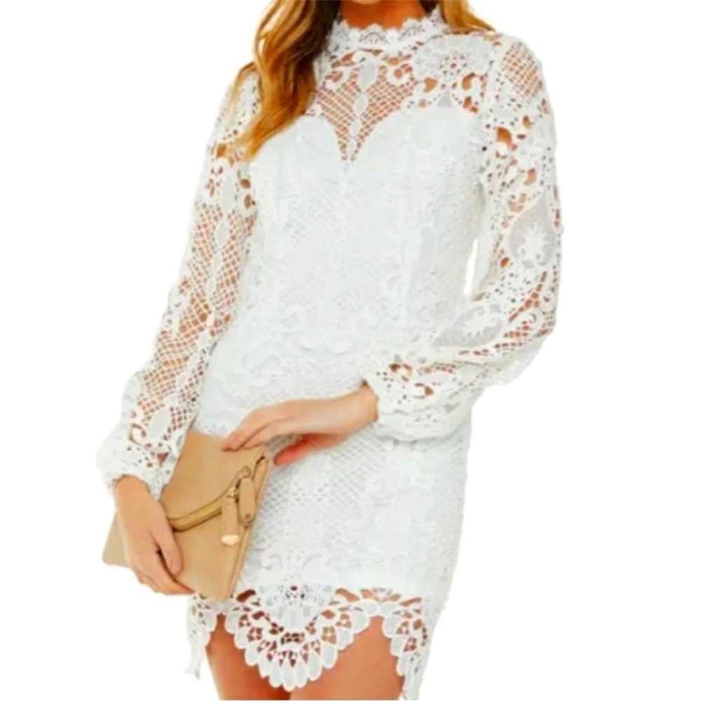 NWT Vici Collection Nordstrom White Crochet Lace Long Sleeve Sheath Dress Large